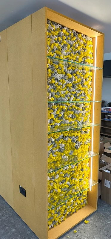 Yellow and grey wall instalattion Moss