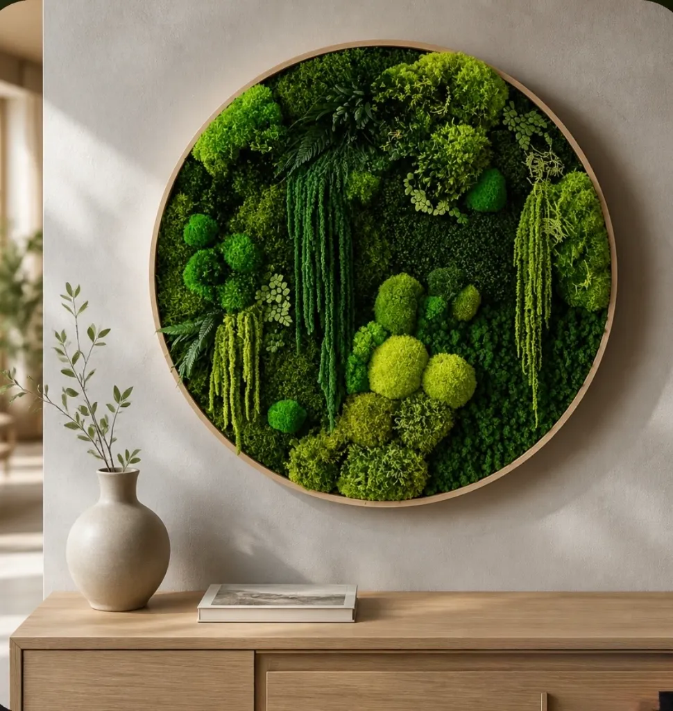 Moss Wall Art Forest  Round Frame