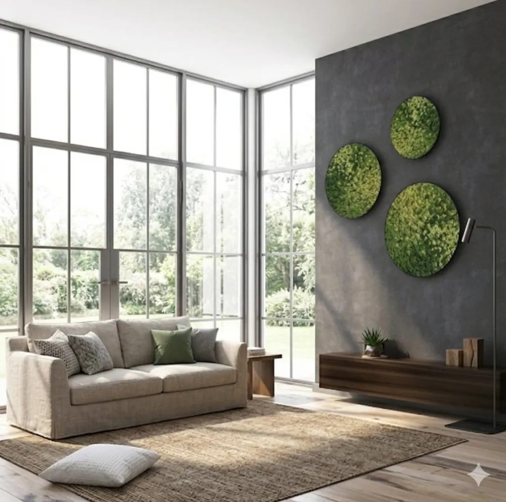 Moss Wall Art Spring Green Round Frame - Set 3